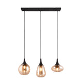 3 Light Ceiling Pendant Black Matt and Amber Glass (1542LUM317000313)