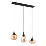 3 Light Ceiling Pendant Black Matt and Amber Glass (1542LUM317000313)