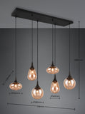 6 Light Ceiling Pendant Black Matt and Amber Glass (1542LUM317000613)