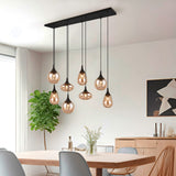 8 Light Ceiling Pendant Black Matt and Amber Glass (1542LUM317000813)
