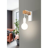 1 Light Vintage Wall Light in Steel, White & Wood, Brown (0794TOW33162)
