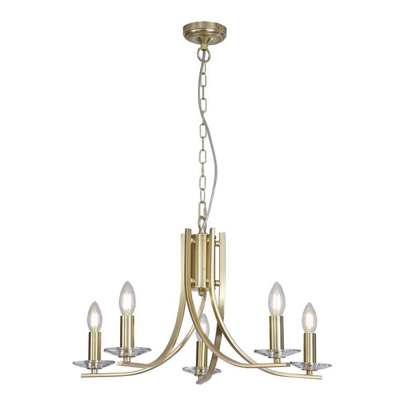 5 Light Chandelier Pendant - Satin Brass & Clear Glass Sconces (0483ASC41655SB)