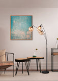 3 Light Floor Lamp in Matt Black and Amber Glass (1542LUM417000313)