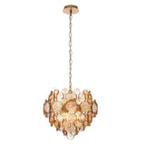 6 Light Pendant, Antique Gold with textured Amber glass (071191989)
