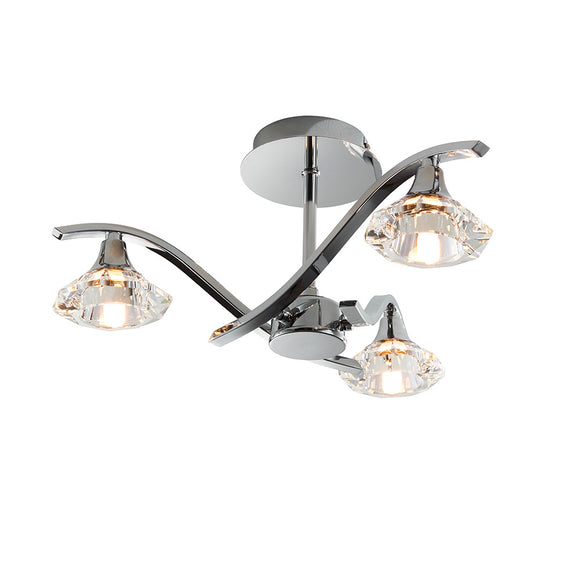 3 Light Semi Flush in Chrome Plate and Clear Crystal (0711LAN3CH)