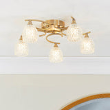 5 Light Semi Flush in Antique Brass with Glass Shades (0711BOY5AB)