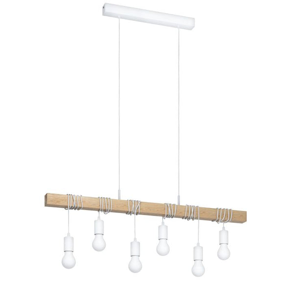 6 Light Vintage Bar Pendant in Steel, White & Wood,  Brown (0794TOW33165)