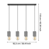 4 Light Pendant Light in Black Steel and Concrete Grey (0794PRE43598)