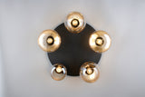 5 Light Flush in Matt Black and Amber Glass (1542LUM617030513)