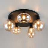 5 Light Flush in Matt Black and Amber Glass (1542LUM617030513)