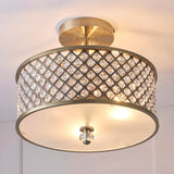 3 Light Crystal and Antique Brass Semi Flush (0711HUD70558)