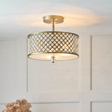 3 Light Crystal and Antique Brass Semi Flush (0711HUD70558)
