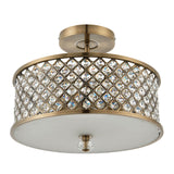 3 Light Crystal and Antique Brass Semi Flush (0711HUD70558)