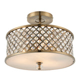 3 Light Crystal and Antique Brass Semi Flush (0711HUD70558)