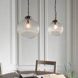 1 Light Pendant with Ribbed Round Glass in Antique Brass 350mm (0711BRY71124)