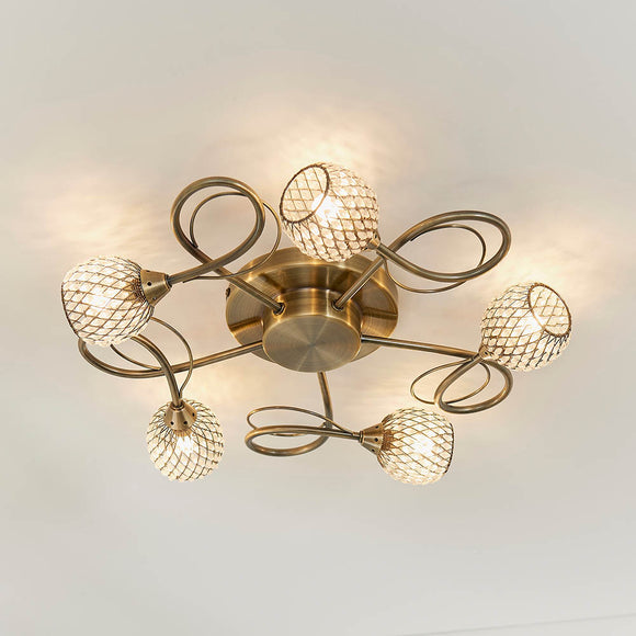 5 Light Semi Flush in Antique Brass (0711AHE73757)