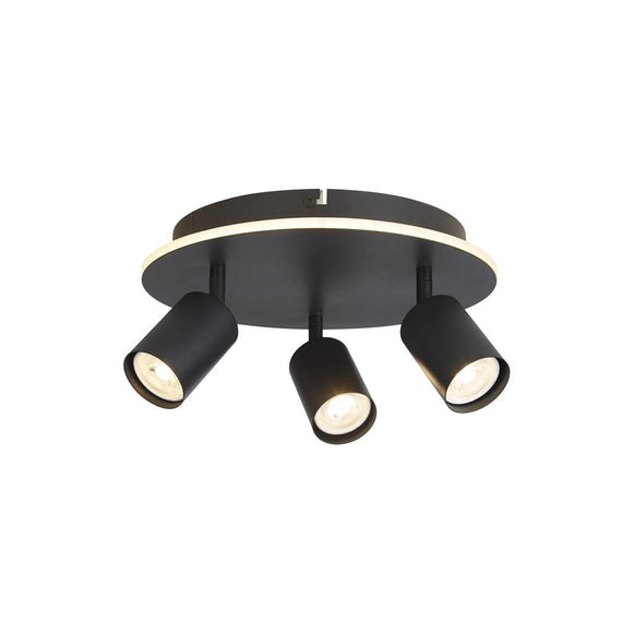 3 Light Spotlight LED Flush Light - Matt Black Metal (0483SAN772303BK)