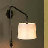 Plug In Wall Light - Matt Black with Grey Cotton mix Shade (0711CAR79500)