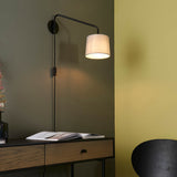 Plug In Wall Light - Matt Black with Grey Cotton mix Shade (0711CAR79500)