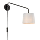 Plug In Wall Light - Matt Black with Grey Cotton mix Shade (0711CAR79500)