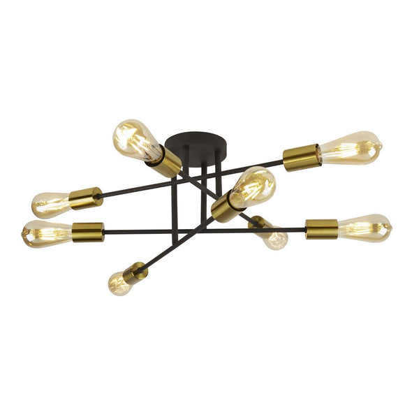 8 Light Semi-flush ceiling light - Black & Satin Brass Metal (0483ARM80488BK)