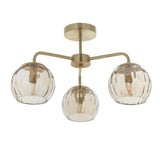Modern Classic Styling 3 Light Semi Flush in Satin Brushed Gold with Champagne Glass (0711DIM91968)