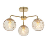 Modern Classic Styling 3 Light Semi Flush in Satin Brushed Gold with Champagne Glass (0711DIM91968)
