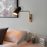1 Light Swing Arm Wall Light Polished in Brass with Matt Black Shade (0711NAV93145)