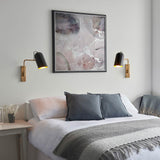 1 Light Swing Arm Wall Light Polished in Brass with Matt Black Shade (0711NAV93145)