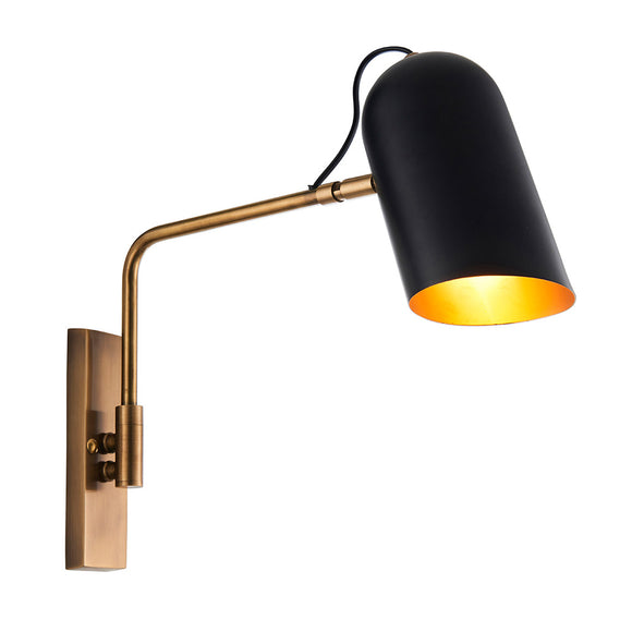 1 Light Swing Arm Wall Light Polished in Brass with Matt Black Shade (0711NAV93145)