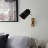 1 Light Swing Arm Wall Light Polished in Brass with Matt Black Shade (0711NAV93145)