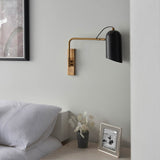 1 Light Swing Arm Wall Light Polished in Brass with Matt Black Shade (0711NAV93145)