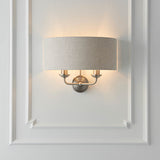 Sophisticated Twin Wall Light in Brushed Chrome with Natural Linen Shade (0711HIG94403)