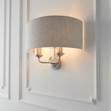 Sophisticated Twin Wall Light in Brushed Chrome with Natural Linen Shade (0711HIG94403)