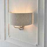 Sophisticated Twin Wall Light in Brushed Chrome with Natural Linen Shade (0711HIG94403)