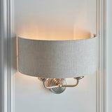 Sophisticated Twin Wall Light in Brushed Chrome with Natural Linen Shade (0711HIG94403)