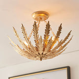 An opulent and Ornate Gold Leaf 3 Light Flush (0711DEL95039)
