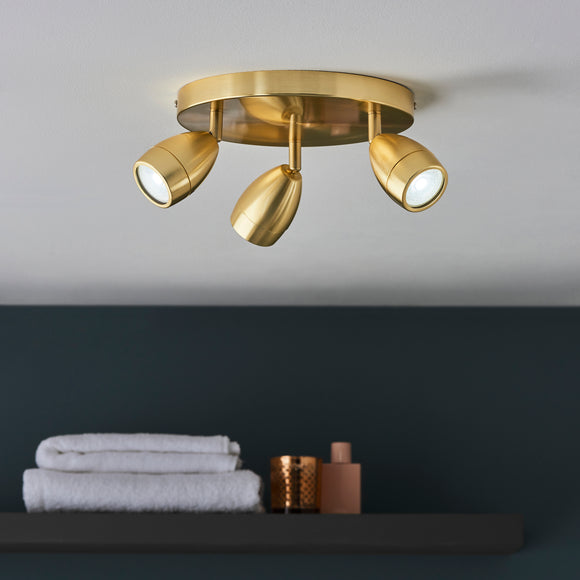 3 Light LED Bathroom Round Spotlight Brushed Gold IP44 (0711POR99769)