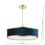 3 Light Pendant Brushed Brass With Blue Shade (0183ALV1023)