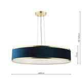 6 Light Pendant Brushed Brass With Blue Shade (0183ALV1723)