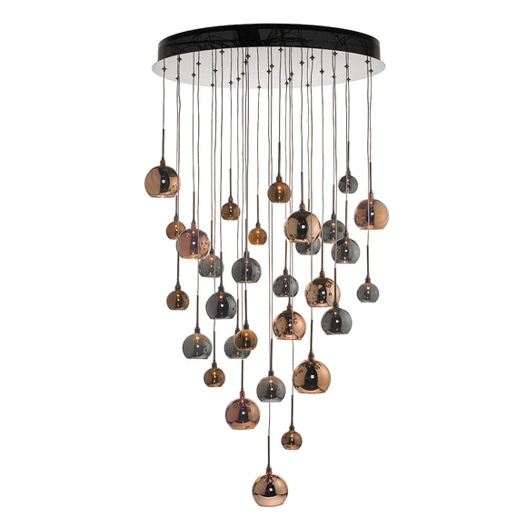 30 Light Cluster Pendant Black Chrome & Copper/Bronze Glass (0183AUR3364)