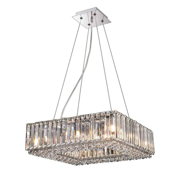 8 Light Crystal Pendant, 46 x 46 cm Square Ceiling Fitting in Polished Chrome (1539SQUARE8PD)