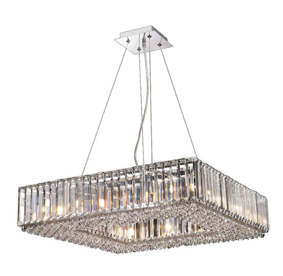 12 Light Crystal Pendant, 60 x 60 cm Square Ceiling Fitting in Polished Chrome (1539SQUARE12PD)