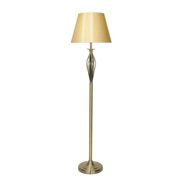 1 Light Floor Lamp Antique Brass complete with Gold Shade (0183BYB4975)
