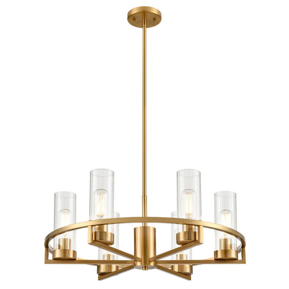 6 Light Pendant - Aged Brass, Clear Ribbed Glass (0194CAM24896)