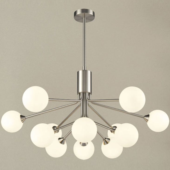 12 Light Ceiling Pendant in Satin Nickel with Matt Opal Glass (0194COSFL246912378)