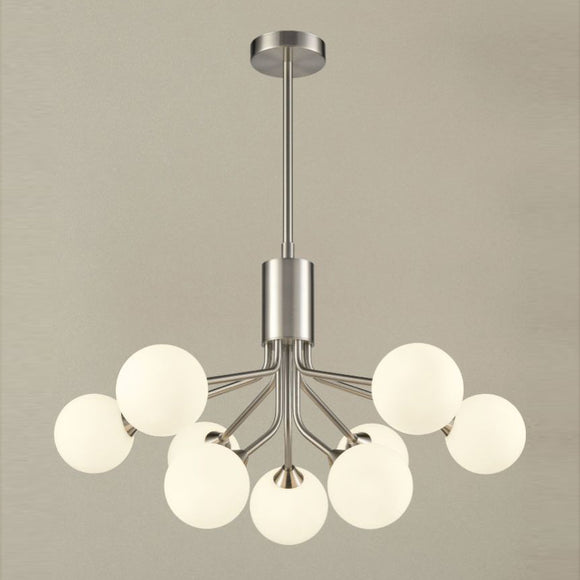 9 Light Ceiling Pendant in Satin Nickel with Matt Opal Glass (0194COSFL24699378)