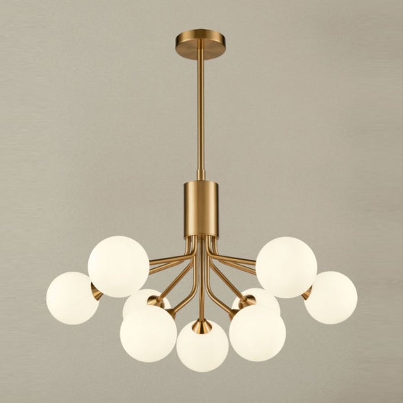 9 Light Ceiling Pendant in Antique Gold with Matt Opal Glass (0194COSFL24709378)