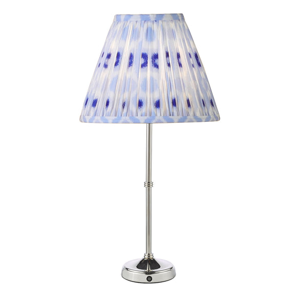 1 Light Rechargeable Table Light in Polished Nickel with Blue Cotton Mix Shade (0183DAH4238)