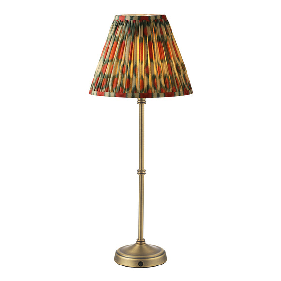 1 Light Rechargeable Table Light in Matt Antique Brass with Red Cotton Mix Shade (0183DAH4275)